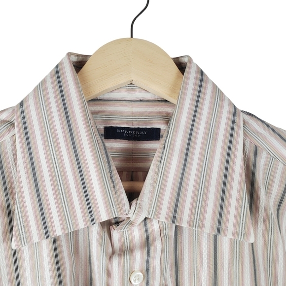 BURBERRY London Button up Shirt Mens 16.5R Cotton Multicolor Stripes Office - Picture 5 of 10